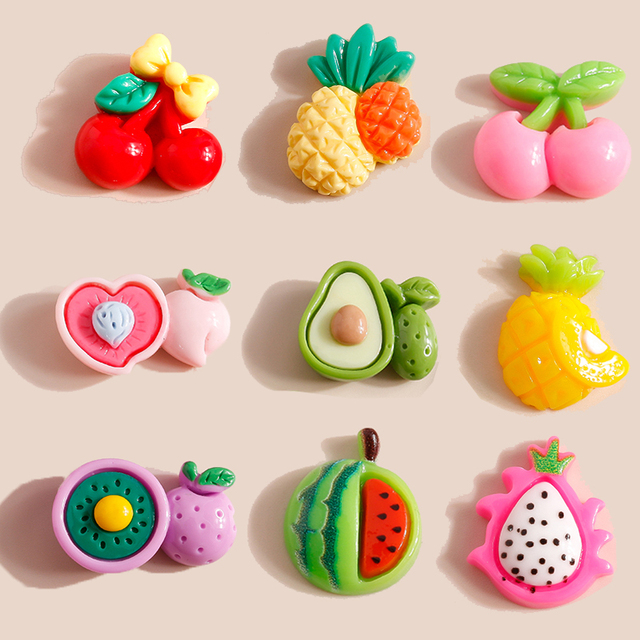 Mix 10 sztuk ślicznych miniaturowych owocowych perełek - wiśnia, ananas, płaskie kaboszony z żywicy - akcesoria do scrapbookingu i biżuterii DIY - Wianko - 1