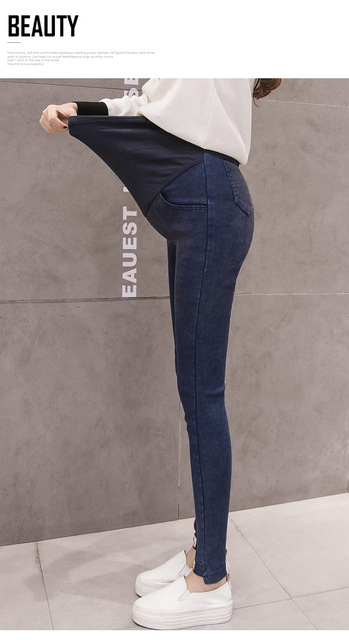 Dżinsowe spodnie rurki ciążowe z elastycznym materiałem - Wianko - 8