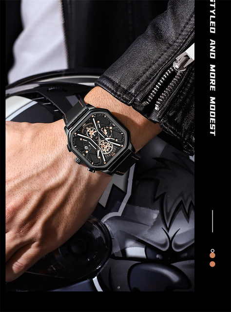 Luksusowy męski zegarek kwarcowy - kwadratowy, wodoodporny, skórzany pasek - Wianko - 14