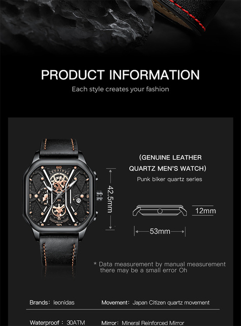 Luksusowy męski zegarek kwarcowy - kwadratowy, wodoodporny, skórzany pasek - Wianko - 9