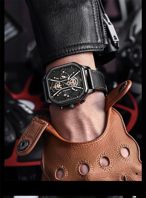 Luksusowy męski zegarek kwarcowy - kwadratowy, wodoodporny, skórzany pasek - Wianko - 13