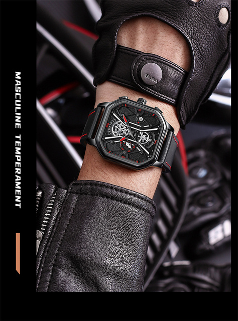 Luksusowy męski zegarek kwarcowy - kwadratowy, wodoodporny, skórzany pasek - Wianko - 17