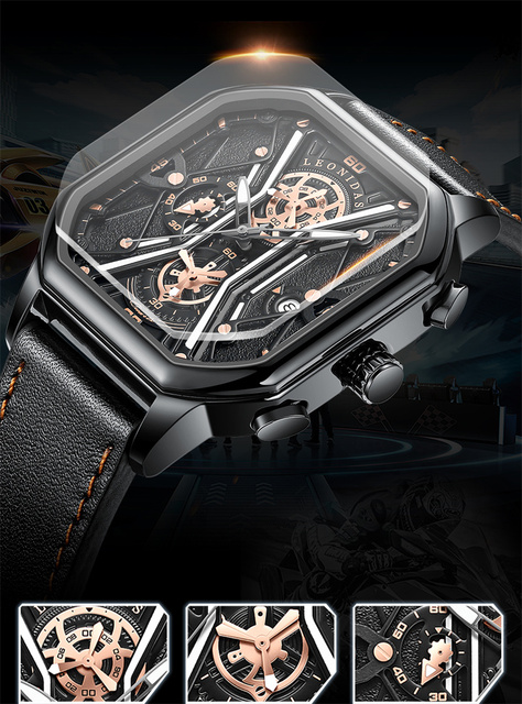 Luksusowy męski zegarek kwarcowy - kwadratowy, wodoodporny, skórzany pasek - Wianko - 1