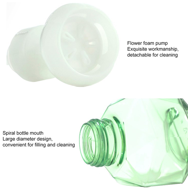 Pompa dozownika mydła wielokrotnego napełniania: kształt kwiatu, pusta butelka, pompa piankowa, 300ml - Wianko - 7