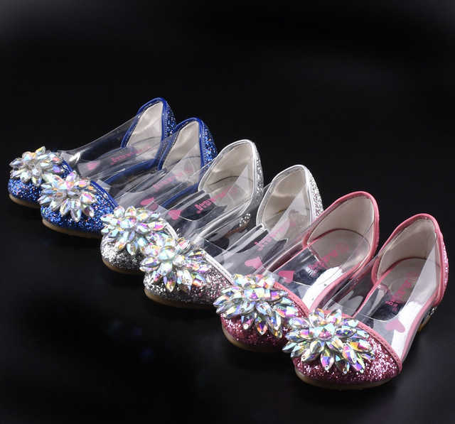 Buty sandały Casual Glitter dla dziewczynki na wysokim obcasie z klejem i kryształkami, różowe i niebieskie - Wianko - 2