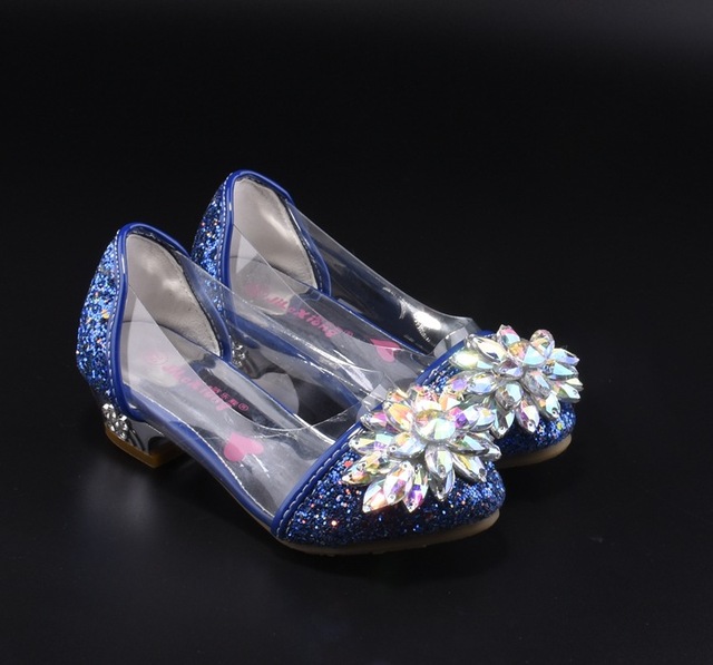 Buty sandały Casual Glitter dla dziewczynki na wysokim obcasie z klejem i kryształkami, różowe i niebieskie - Wianko - 12