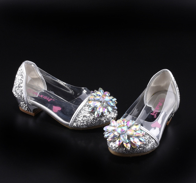 Buty sandały Casual Glitter dla dziewczynki na wysokim obcasie z klejem i kryształkami, różowe i niebieskie - Wianko - 4