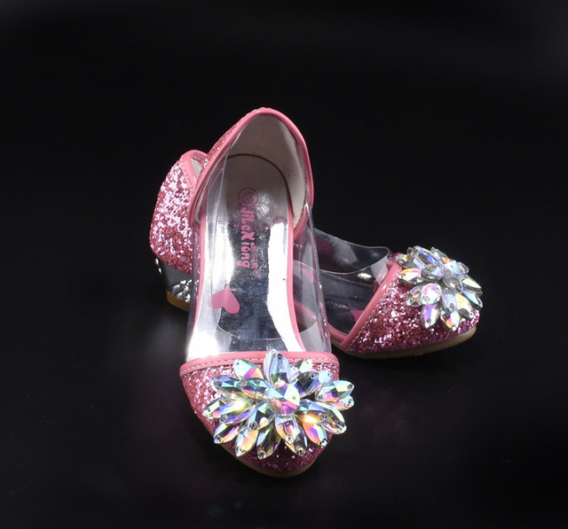 Buty sandały Casual Glitter dla dziewczynki na wysokim obcasie z klejem i kryształkami, różowe i niebieskie - Wianko - 10