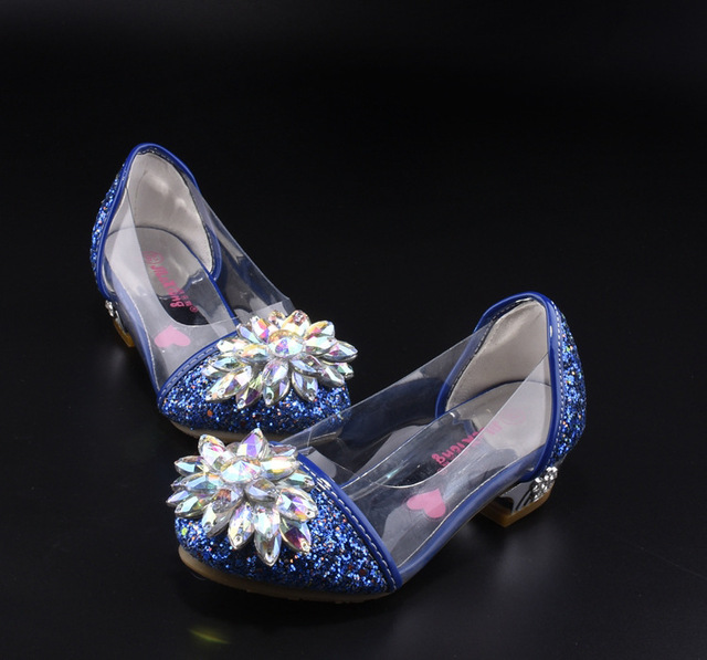 Buty sandały Casual Glitter dla dziewczynki na wysokim obcasie z klejem i kryształkami, różowe i niebieskie - Wianko - 11