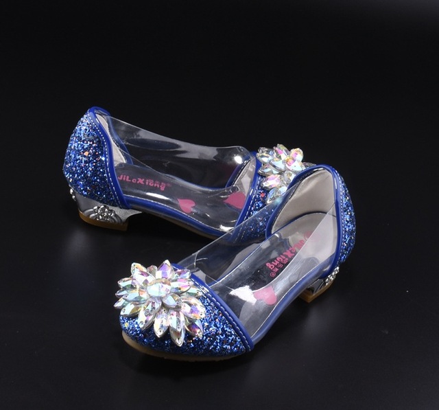 Buty sandały Casual Glitter dla dziewczynki na wysokim obcasie z klejem i kryształkami, różowe i niebieskie - Wianko - 14