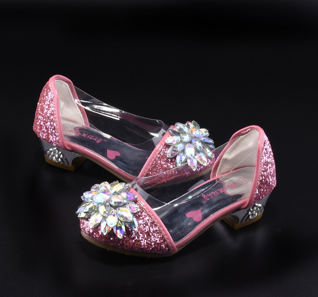 Buty sandały Casual Glitter dla dziewczynki na wysokim obcasie z klejem i kryształkami, różowe i niebieskie - Wianko - 8