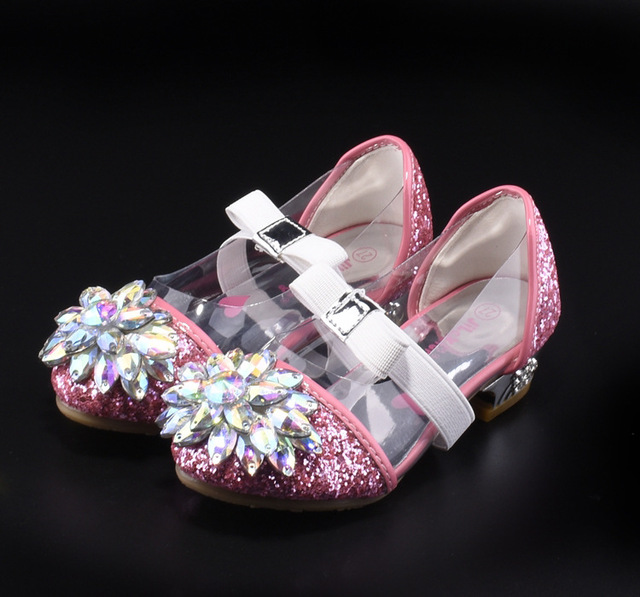 Buty sandały Casual Glitter dla dziewczynki na wysokim obcasie z klejem i kryształkami, różowe i niebieskie - Wianko - 17