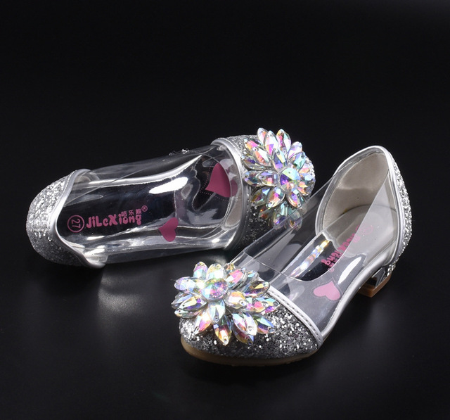 Buty sandały Casual Glitter dla dziewczynki na wysokim obcasie z klejem i kryształkami, różowe i niebieskie - Wianko - 6