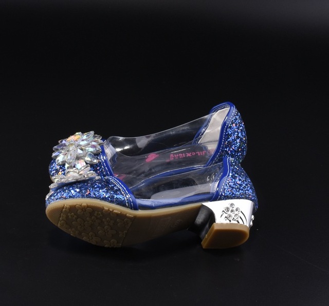 Buty sandały Casual Glitter dla dziewczynki na wysokim obcasie z klejem i kryształkami, różowe i niebieskie - Wianko - 13