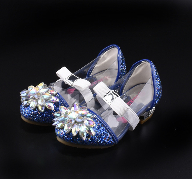 Buty sandały Casual Glitter dla dziewczynki na wysokim obcasie z klejem i kryształkami, różowe i niebieskie - Wianko - 15