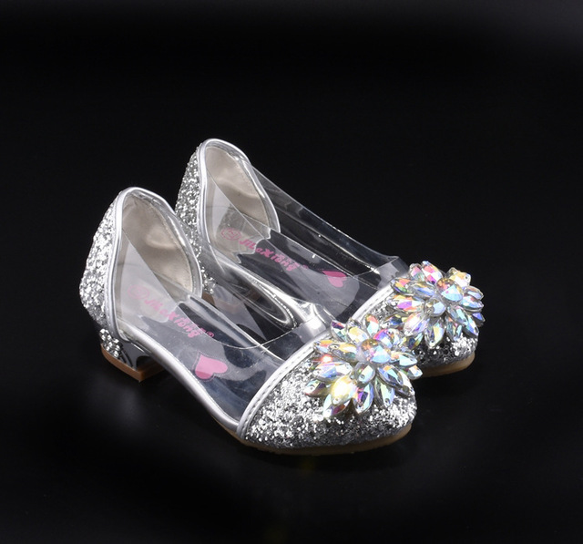 Buty sandały Casual Glitter dla dziewczynki na wysokim obcasie z klejem i kryształkami, różowe i niebieskie - Wianko - 3