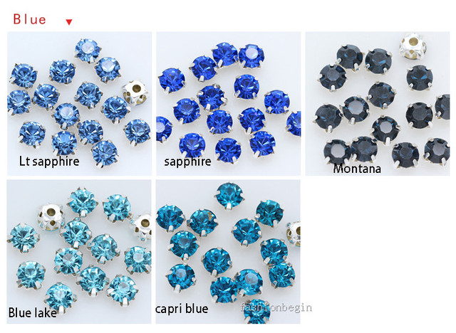 Kryształowe koraliki Montees do szyć na pazur, niebieski opal, 3-8mm, srebrna podstawa - Wianko - 6