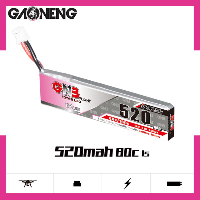 Bateria Lipo Gaoneng GNB 520mAh 3.8V 80C/160C 1S HV 4.35V PH2.0 dla drona Tinyhawk Kingkong LDARC TINY7 - Wianko - 2