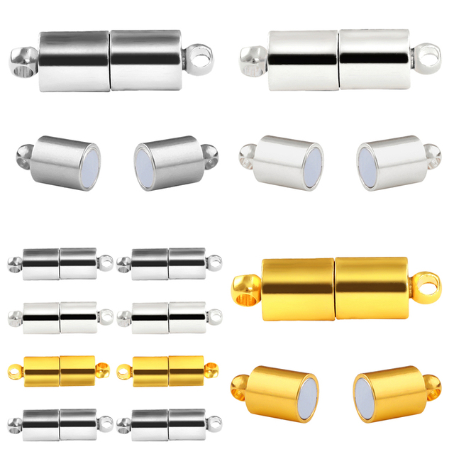 Zestaw 2 złotych i srebrnych magnetycznych zapięć do skórzanych bransoletek z 5/6/7mm złączem - Wianko - 1