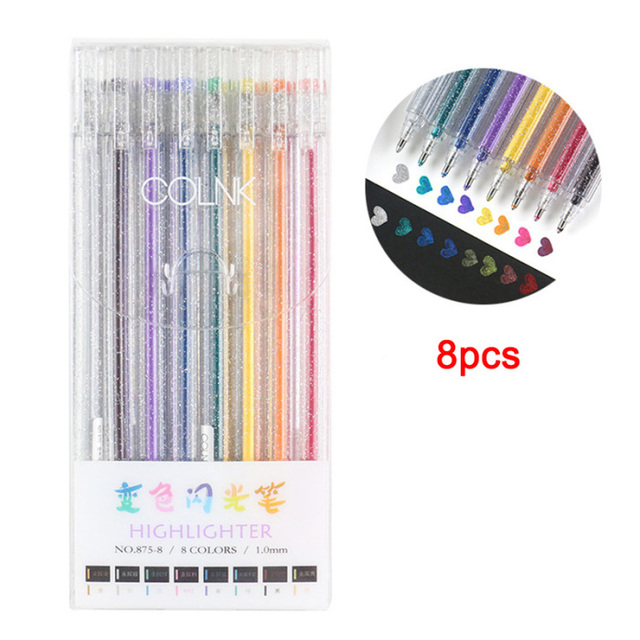 Kolorowe pióra zakreślacze Flash Marker - 8 kolorów, zmiana koloru, musujące efekty, idealne do sztuki scrapbookingu - Wianko - 24