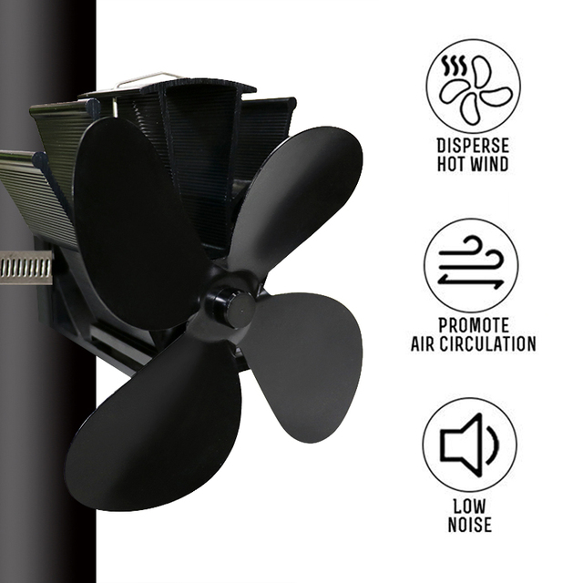 Cichy czarny wentylator naścienny 4-bladowy zasilany ciepłem - przyjazny dla środowiska, dystrybucja ciepła - Wianko - 2