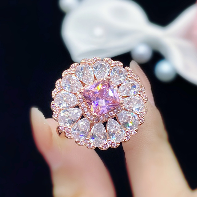 925 srebrny pierścień Czarny Anioł o kształcie kwiatu - różowy cyrkon, biżuteria dla kobiet w stylu księżniczki, idealna na ślub i przyjęcie ślubne, 2021 - Wianko - 3