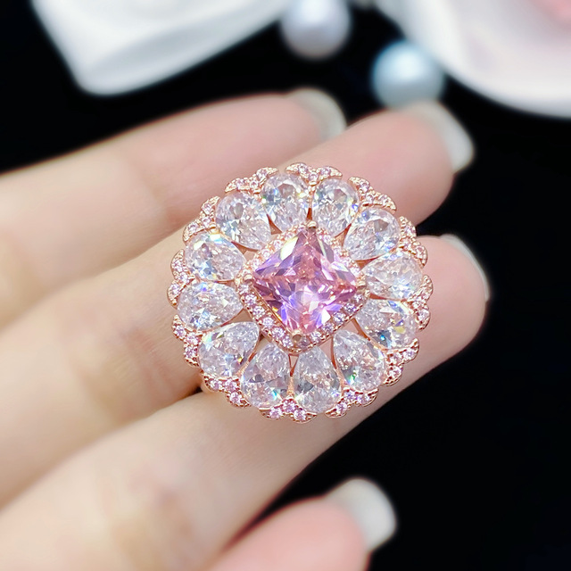 925 srebrny pierścień Czarny Anioł o kształcie kwiatu - różowy cyrkon, biżuteria dla kobiet w stylu księżniczki, idealna na ślub i przyjęcie ślubne, 2021 - Wianko - 1