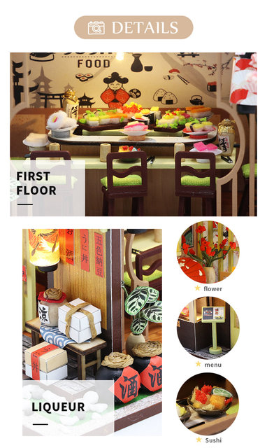 Ręcznie zbudowane domy Sushi - Styl japoński - Prezenty świąteczne i na rocznicę - DIY zabawki - Dekoracje ciepłe - W zestawie osłona przeciwpyłowa - Wianko - 4