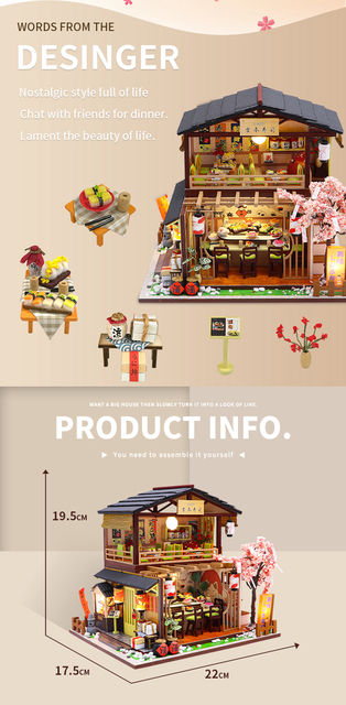 Ręcznie zbudowane domy Sushi - Styl japoński - Prezenty świąteczne i na rocznicę - DIY zabawki - Dekoracje ciepłe - W zestawie osłona przeciwpyłowa - Wianko - 3