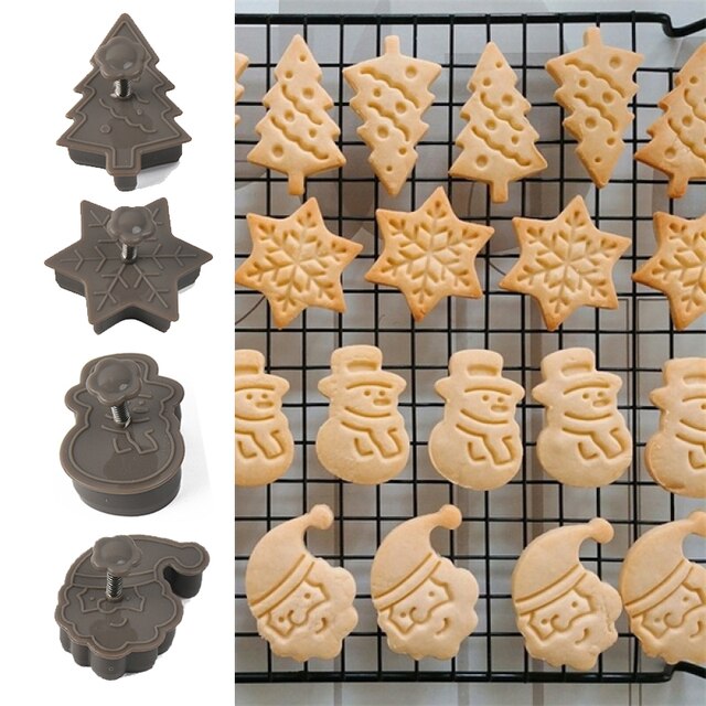 Zestaw 4 plastikowych foremek świątecznych do pieczenia herbatników: Snowman, Snowflake, choinka, wzór ze świętym Mikołajem - Wianko - 29
