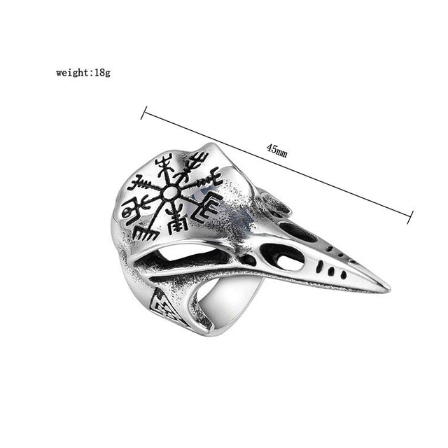 Pierścień gotycki z czaszką kruka Odin i symbolem Aegishjalmur z nierdzewnej stali, inspirowany wikingami - Wianko - 15