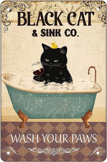 Metalowa tablica ozdobna z rysunkiem czarnego kota - idealny prezent dla miłośników kotów i stylu retro - Wianko - 3