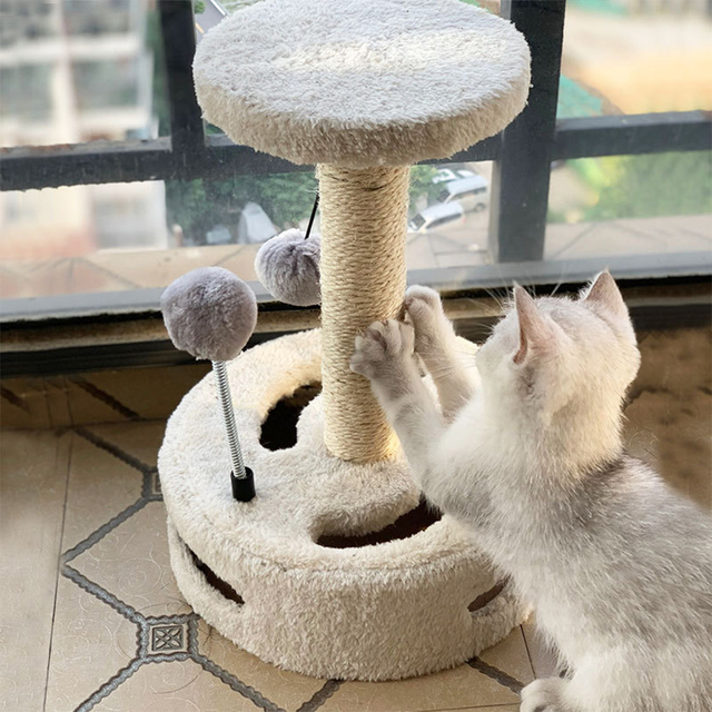 Kot drapak z wieżą i platformą, zabawki do gry, wspinaczka i ochrona mebli – sizalowe drzewo - Wianko - 9