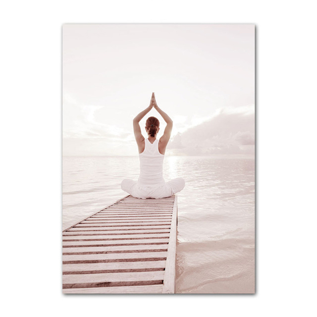 Styl skandynawski - obraz ścienny na płótnie z motywem plaży, kobieta, kwiat begonii, most z piór - wystrój salonu - Wianko - 5
