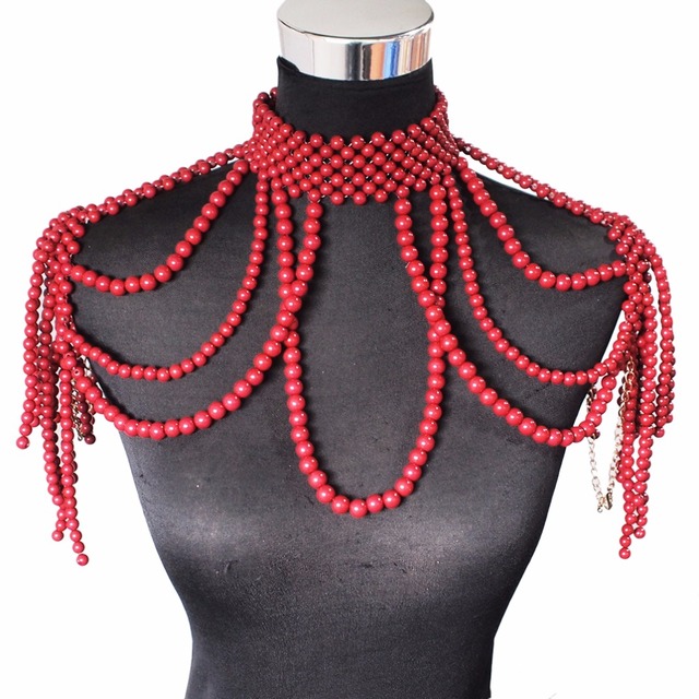 Naszyjnik wielowarstwowy z sztuczną perłą MANILAI na ramię, kreatywna biżuteria do komunikacji ciała - Wianko - 36