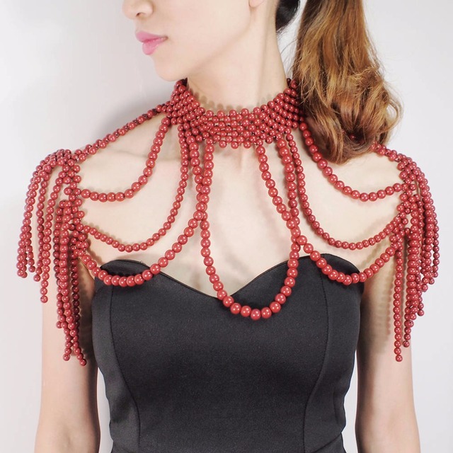 Naszyjnik wielowarstwowy z sztuczną perłą MANILAI na ramię, kreatywna biżuteria do komunikacji ciała - Wianko - 32