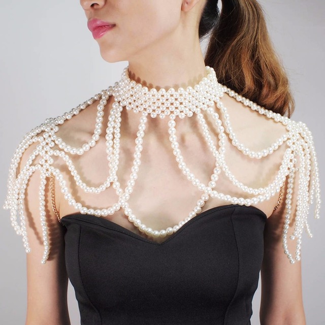 Naszyjnik wielowarstwowy z sztuczną perłą MANILAI na ramię, kreatywna biżuteria do komunikacji ciała - Wianko - 30