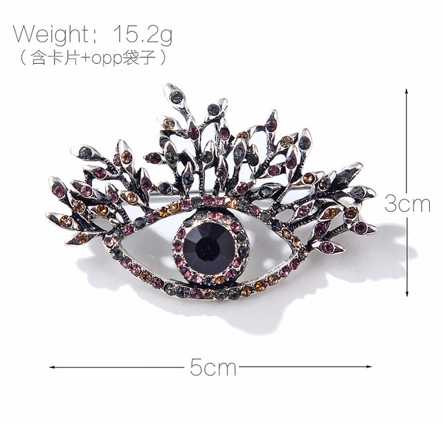 Czarna broszka w kształcie oka z kryształami – elegancka i neogotycka biżuteria damska - Wianko - 16
