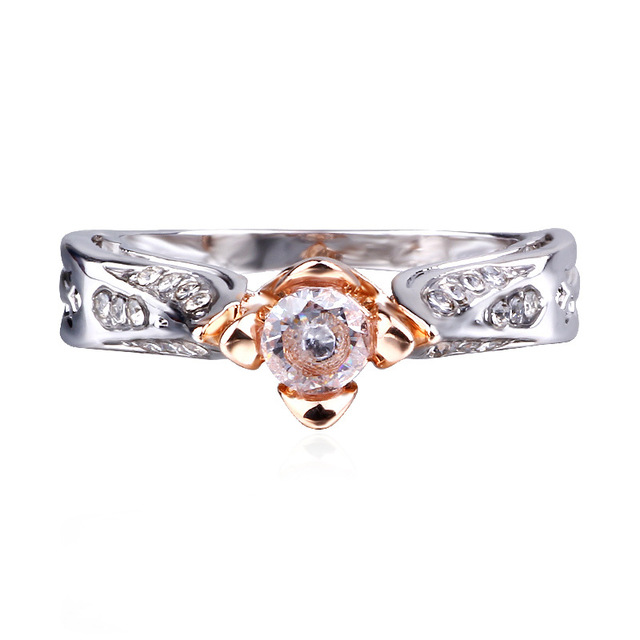 Różowy pierścionek zaręczynowy złoty - kwiaty liście dla kobiet - Wianko - 2