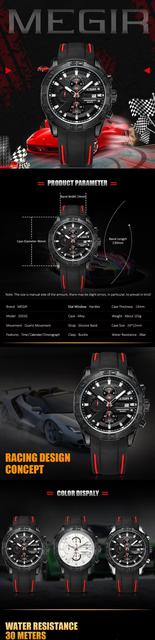 Zegarek męski MEGIR 2055 - luksusowa marka sportowa, pasek silikonowy, wodoodporny, chronograf, kwarcowy, wojskowy - Wianko - 2