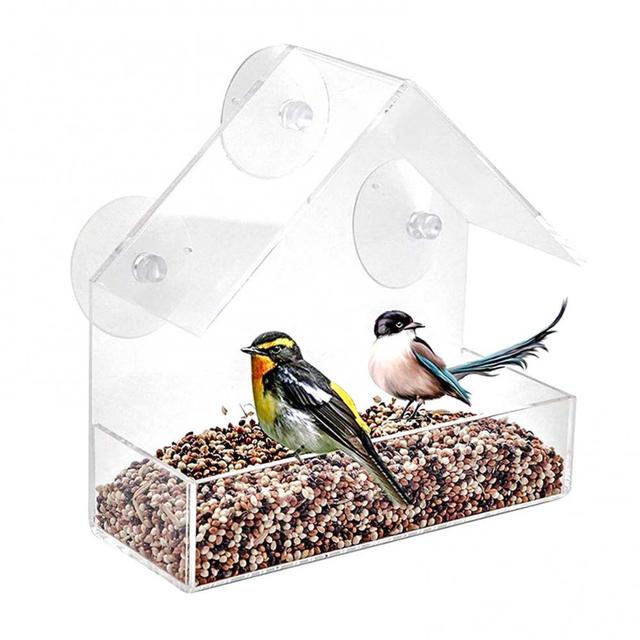 Akrylowy przezroczysty podajnik ptaków z przyssawką na Birdhouse - narzędzie do karmienia ptaków ptaki accessoires - Wianko - 2