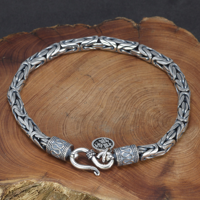 Prawdziwa bransoletka męska Link Chain Peace Lines Corsair z czystego srebra 925 - Vintage Punk Thai Silver Armband Man - Wianko - 11