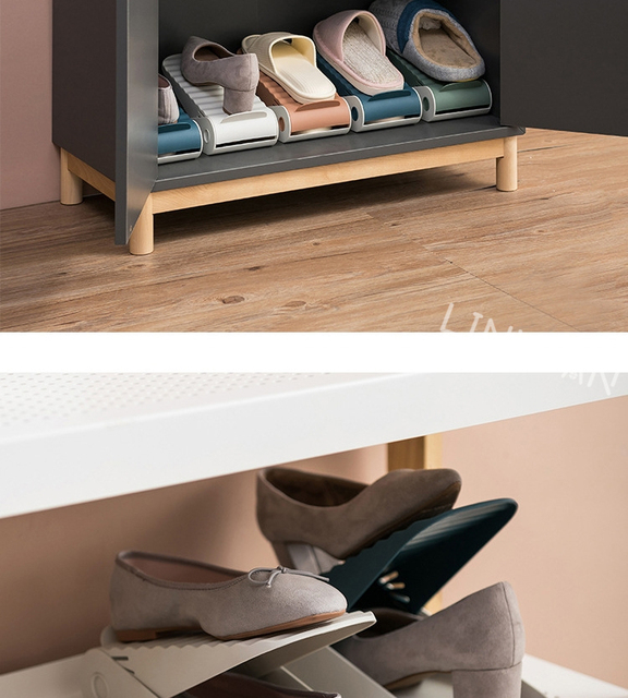 Półka na buty z regulowanym uchwytem – podwójna warstwa przechowywania, organizator oszczędzający miejsce dla domowego obuwia, materiał: tworzywo sztuczne - Wianko - 5
