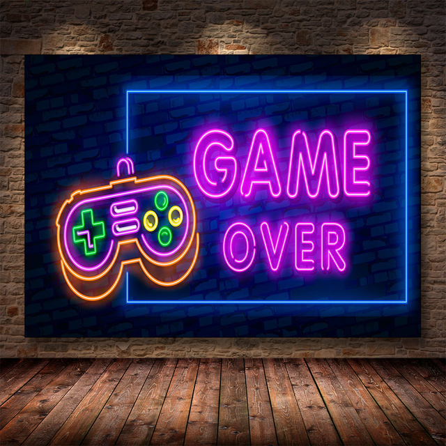 Jedz, śpij, graj, powtarzaj - plakat Neon i obrazy na płótnie do pokoju zabaw, dekoracja wnętrz Gamingowski obraz ścienny z gamepadem - Wianko - 7