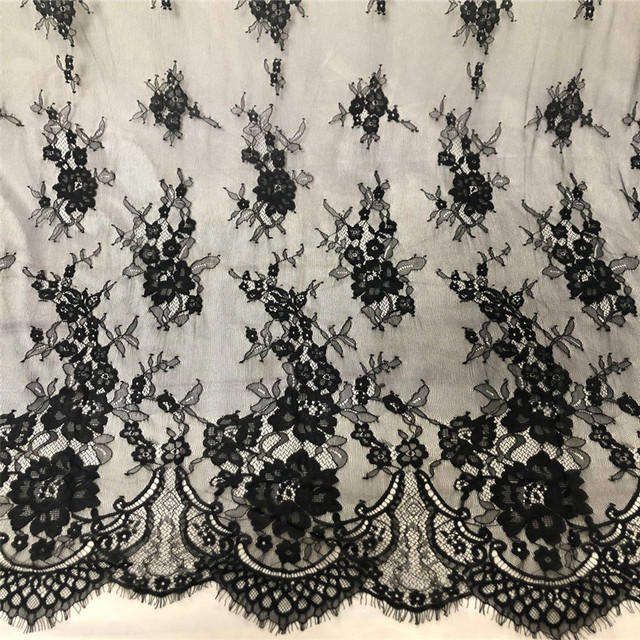 Koronkowa tkanina z rzęskami (3 m/partia) - czarny/biały - DIY francuska wykwintna koronka hafty - afrykańska suknia ślubna - Wianko - 4