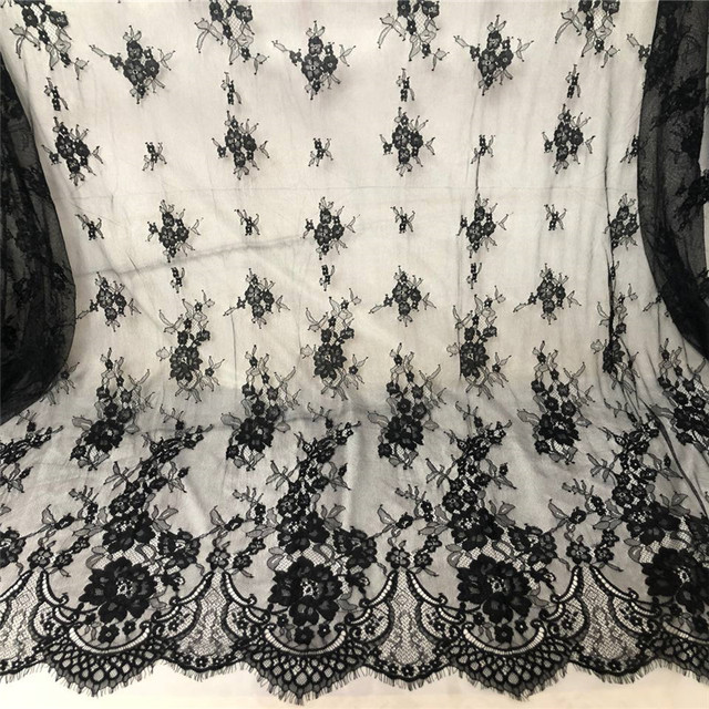 Koronkowa tkanina z rzęskami (3 m/partia) - czarny/biały - DIY francuska wykwintna koronka hafty - afrykańska suknia ślubna - Wianko - 2