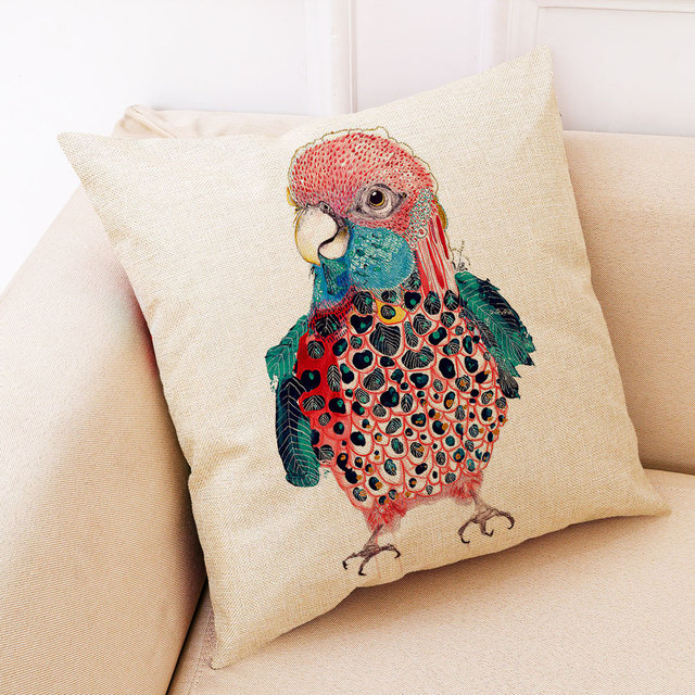 Poduszka dekoracyjna z kolorowym ptakiem, wykonana z miękkiego lnu - Wianko - 14
