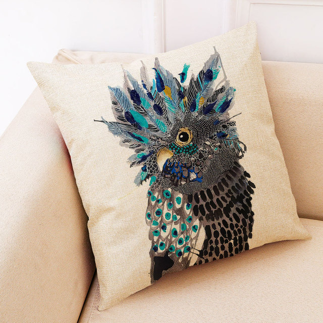 Poduszka dekoracyjna z kolorowym ptakiem, wykonana z miękkiego lnu - Wianko - 13