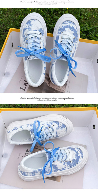 Nowe damskie buty deskorolkowe 2021 z białym gradientem tie-dye, wykonane z wygodnego brezentu i płótna, Sneakers - Wianko - 7