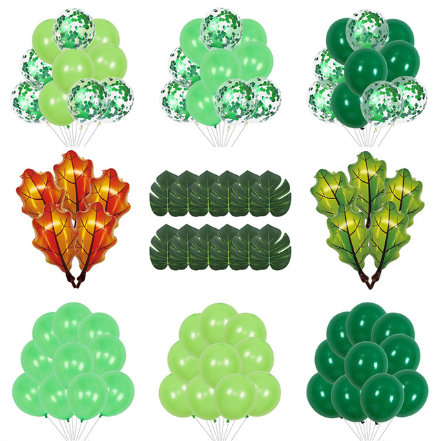 Zielone lateksowe balony dekoracyjne Dżungla Party z liśćmi palmowymi - urodzinowe, Safari Anniversaire, Baby Shower - Wianko - 1